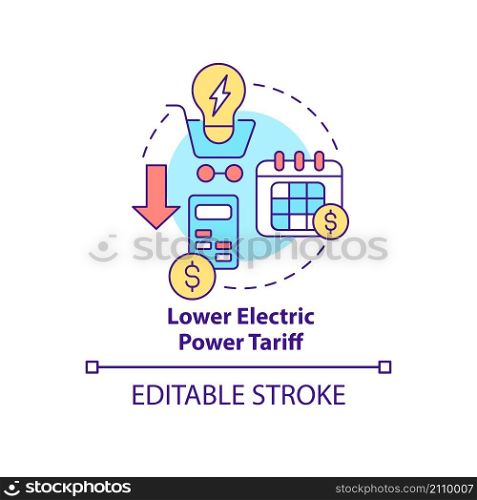 Lower electric power tariff concept icon. Profit of smart grids integration abstract idea thin line illustration. Isolated outline drawing. Editable stroke. Roboto-Medium, Myriad Pro-Bold fonts used. Lower electric power tariff concept icon