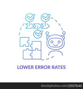 Lower error rates blue gradient concept icon. Accurate decisions. Artificial intelligence advantage abstract idea thin line illustration. Isolated outline drawing. Myriad Pro-Bold font used. Lower error rates blue gradient concept icon