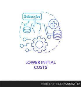 Lower initial costs concept icon. SaaS advantage idea thin line illustration. Pricing strategy. Small budget. Monthly operating expenses. Financial barrier. Vector isolated outline RGB color drawing. Lower initial costs concept icon