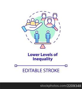 Lower levels on inequality concept icon. Centrally planned ES advantages abstract idea thin line illustration. Isolated outline drawing. Editable stroke. Arial, Myriad Pro-Bold fonts used. Lower levels on inequality concept icon