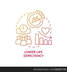 Lower life expectancy red gradient concept icon. Reduce standards. Effect of global overpopulation abstract idea thin line illustration. Isolated outline drawing. Myriad Pro-Bold fonts used. Lower life expectancy red gradient concept icon