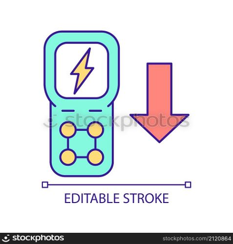 Lower load of electric network RGB color icon. Measuring tool. Smart grid feature. Power control. Isolated vector illustration. Simple filled line drawing. Editable stroke. Arial font used. Lower load of electric network RGB color icon
