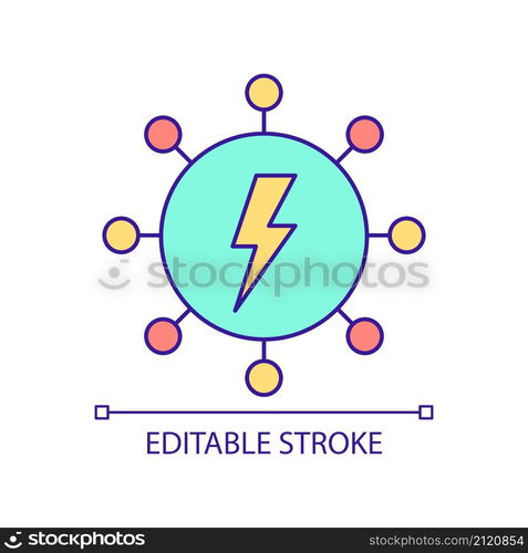 Lower load of electric power network RGB color icon. Smart grid feature. Energy distribution system. Isolated vector illustration. Simple filled line drawing. Editable stroke. Arial font used. Lower load of electric power network RGB color icon