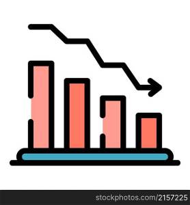 Lower money graph icon. Outline lower money graph vector icon color flat isolated. Lower money graph icon color outline vector