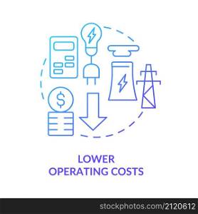 Lower operating costs blue gradient concept icon. Smart grid profits for customers abstract idea thin line illustration. Isolated outline drawing. Roboto-Medium, Myriad Pro-Bold fonts used. Lower operating costs blue gradient concept icon