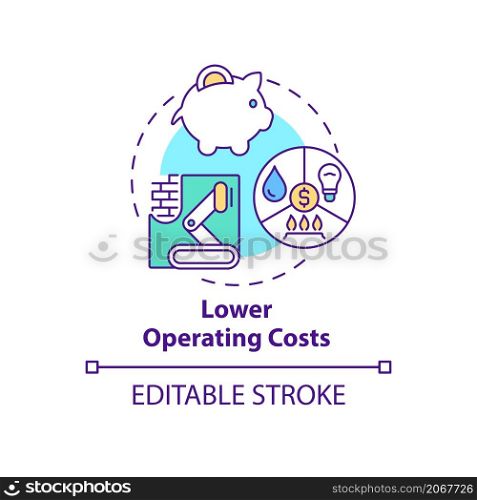 Lower operating costs concept icon. Industrial automation advantages abstract idea thin line illustration. Isolated outline drawing. Editable stroke. Roboto-Medium, Myriad Pro-Bold fonts used. Lower operating costs concept icon