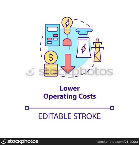 Lower operating costs concept icon. Smart grid benefits for customers abstract idea thin line illustration. Isolated outline drawing. Editable stroke. Roboto-Medium, Myriad Pro-Bold fonts used. Lower operating costs concept icon