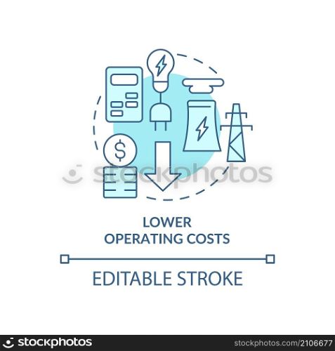 Lower operating costs turquoise concept icon. Smart grid customers benefits abstract idea thin line illustration. Isolated outline drawing. Editable stroke. Roboto-Medium, Myriad Pro-Bold fonts used. Lower operating costs turquoise concept icon