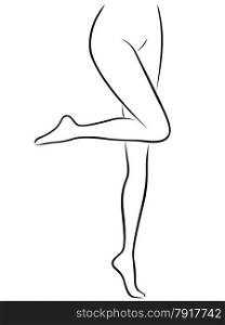 Lower part of abstract slim female body, hand drawing vector black outline over white