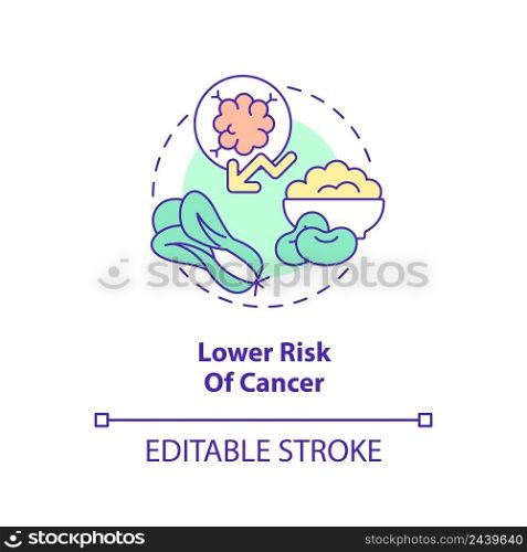 Lower risk of cancer concept icon. Disease prevention. Benefit of vegan diet abstract idea thin line illustration. Isolated outline drawing. Editable stroke. Arial, Myriad Pro-Bold fonts used. Lower risk of cancer concept icon
