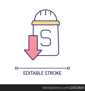 Lower salt consumption RGB color icon. Sodium intake reduction. Healthy diet. Prevent disorders of heart and joints. Isolated vector illustration. Simple filled line drawing. Editable stroke. Lower salt consumption RGB color icon