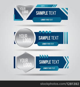 Lower third blue design template modern contemporary. Set of banners bar screen broadcast bar name. Collection of lower third for video editing on transparent background.