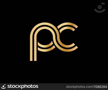 Lowercase letters p and c. Flat bound design in a Golden hue for a logo, brand, or logo. Vector illustration