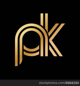 Lowercase letters p and k. Flat bound design in a Golden hue for a logo, brand, or logo. Vector illustration