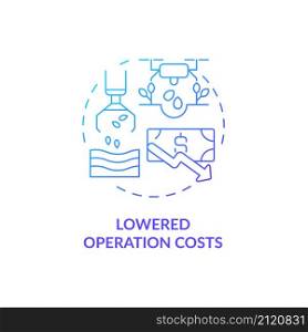 Lowered operation costs blue gradient concept icon. Maintaining revenue abstract idea thin line illustration. Operating expenses. Isolated outline drawing. Roboto-Medium, Myriad Pro-Bold fonts used. Lowered operation costs blue gradient concept icon