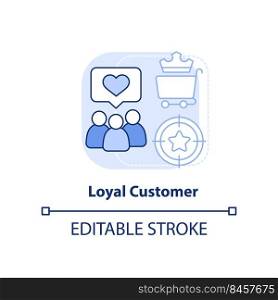 Loyal customers light blue concept icon. Positive experience. Type of clients abstract idea thin line illustration. Isolated outline drawing. Editable stroke. Arial, Myriad Pro-Bold fonts used. Loyal customers light blue concept icon
