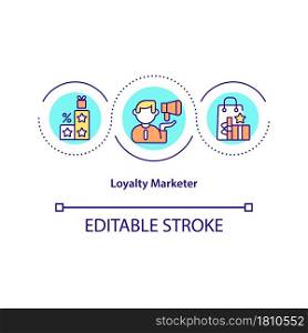 Loyalty marketer concept icon. Loyalty program optimization abstract idea thin line illustration. Clients retention. Benefit management. Vector isolated outline color drawing. Editable stroke. Loyalty marketer concept icon