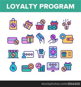 Loyalty Program Bonus Collection Icons Set Vector Thin Line. Bag And Market With Percentage Mark, Present Gift And Wallet Loyalty Program Concept Linear Pictograms. Color Contour Illustrations. Loyalty Program Bonus Color Icons Set Vector