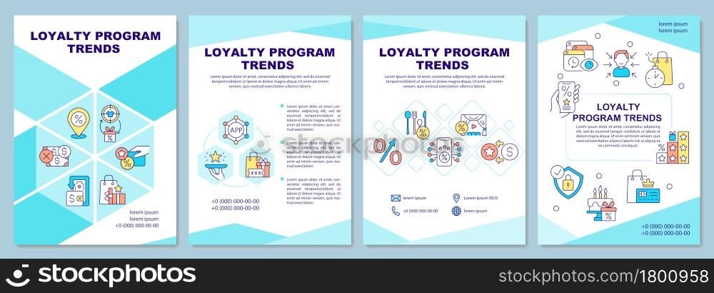 Loyalty program trends brochure template. Reward system tendencies. Flyer, booklet, leaflet print, cover design with linear icons. Vector layouts for presentation, annual reports, advertisement pages. Loyalty program trends brochure template