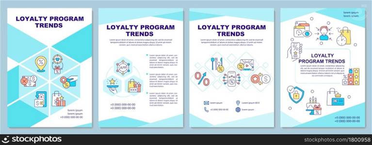 Loyalty program trends brochure template. Reward system tendencies. Flyer, booklet, leaflet print, cover design with linear icons. Vector layouts for presentation, annual reports, advertisement pages. Loyalty program trends brochure template