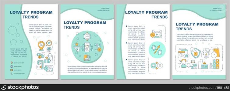 Loyalty system trends brochure template. Reward system tendencies. Flyer, booklet, leaflet print, cover design with linear icons. Vector layouts for presentation, annual reports, advertisement pages. Loyalty system trends brochure template