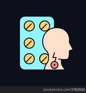 Lozenges for sore throat RGB color icon for dark theme. Irritation sensations relieving. Sooth itchy throat. Isolated vector illustration on night mode background. Simple filled line drawing on black. Lozenges for sore throat RGB color icon for dark theme