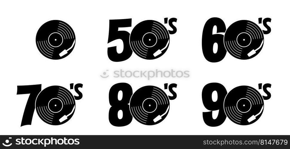 Lp icon. Old music year of fifties, sixties, seventies, eighties, nineties. dj symbol. Retro vinyl record album. 50s 60s 70s 80s 90s music plate. Phonograph, Gramophone label. Audio, turntable. 