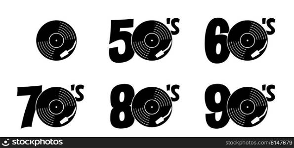 Lp icon. Old music year of fifties, sixties, seventies, eighties, nineties. dj symbol. Retro vinyl record album. 50s 60s 70s 80s 90s music plate. Phonograph, Gramophone label. Audio, turntable. 
