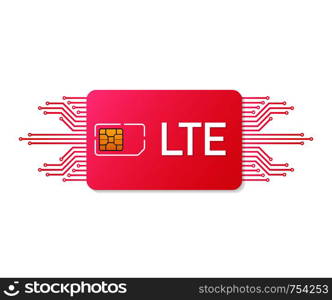 LTE Sim Card. Mobile telecommunications technology symbol. Vector stock illustration.