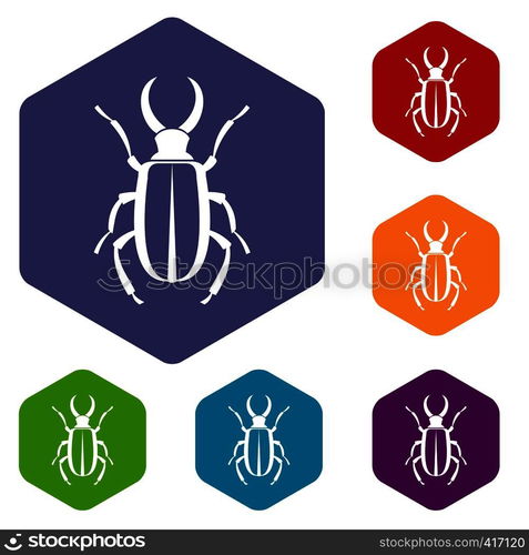 Lucanus cervus icons set rhombus in different colors isolated on white background. Lucanus cervus icons set