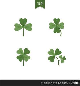 Luck clover leaves vector set isolated on white background. Four and three leaf clover. Flat illustration. Luck clover leaves vector set isolated on white background. Four and three leaf clover
