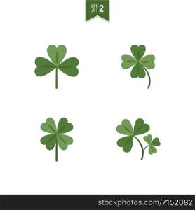 Luck clover leaves vector set isolated on white background. Four and three leaf clover. Flat illustration. Luck clover leaves vector set isolated on white background. Four and three leaf clover
