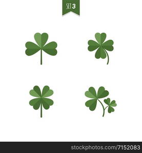 Luck clover leaves vector set isolated on white background. Four and three leaf clover. Flat illustration. Luck clover leaves vector set isolated on white background. Four and three leaf clover