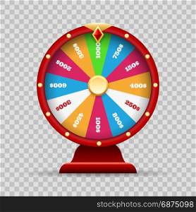 Luck wheel of fortune. Luck wheel of fortune or lottery spinning game on transparency background vector illustration
