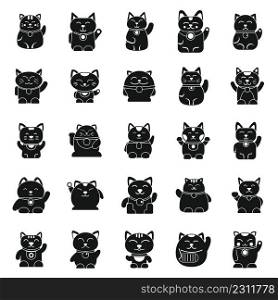 Lucky cat icons set simple vector. Asian animal. Good luck. Lucky cat icons set simple vector. Asian animal