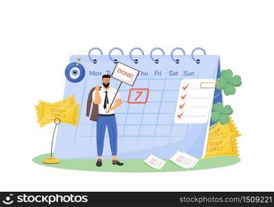 Lucky ticket flat concept vector illustration. Superstitious man, lottery winner 2D cartoon character for web design. Good luck talismans and fortunate signs, common superstitions creative idea