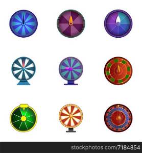 Lucky wheel icon set. Cartoon set of 9 lucky wheel vector icons for web design isolated on white background. Lucky wheel icon set, cartoon style