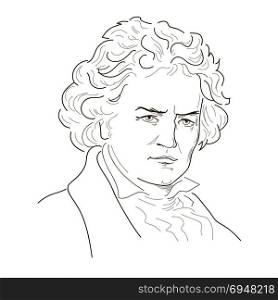 Ludwig van Beethoven. Ludwig van Beethoven. Sketch illustration. Black and white. Vector