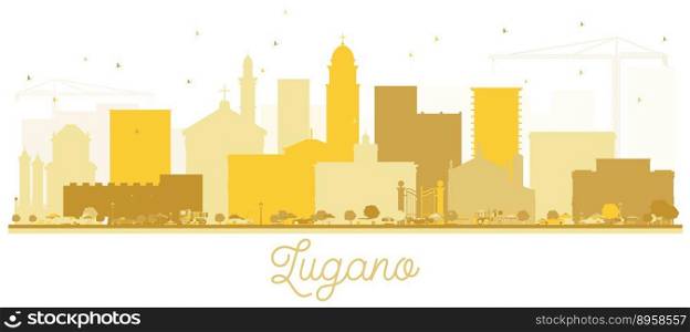 Lugano Switzerland skyline Golden silhouette. Vector illustration. Simple flat concept for tourism presentation, banner, placard or web site. Lugano Cityscape with landmarks.
