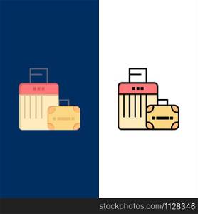 Luggage, Bag, Handbag, Hotel Icons. Flat and Line Filled Icon Set Vector Blue Background