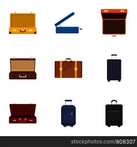 Luggage bag icon set. Flat set of 9 luggage bag vector icons for web design. Luggage bag icon set, flat style