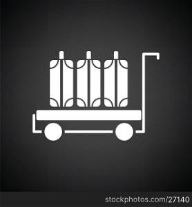 Luggage cart icon. Black background with white. Vector illustration.