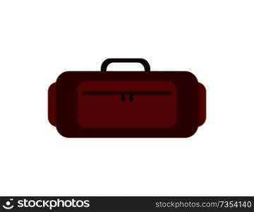 Luggage icon red suitcase travelling bag with zipper and handle vector illustration isolated on white. Case for clothes, personal belongings baggage. Luggage Icon Suitcase Travelling Bag with Zipper
