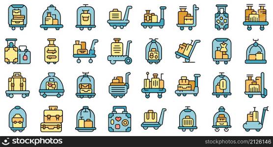 Luggage trolley icons set outline vector. Carriage suitcase. Travel bag. Luggage trolley icons set vector flat