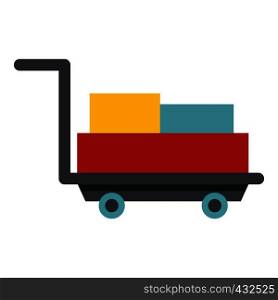 Luggage trolley with suitcases icon flat isolated on white background vector illustration. Luggage trolley with suitcases icon isolated