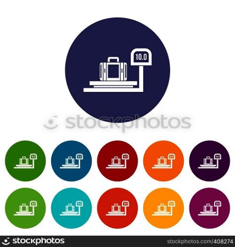 Luggage weighing set icons in different colors isolated on white background. Luggage weighing set icons