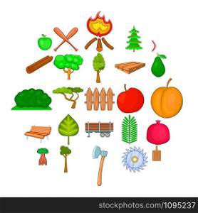 Lumber icons set. Cartoon set of 25 lumber vector icons for web isolated on white background. Lumber icons set, cartoon style