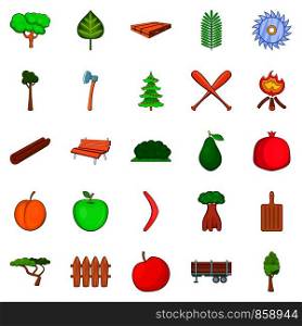 Lumber icons set. Cartoon set of 25 lumber vector icons for web isolated on white background. Lumber icons set, cartoon style