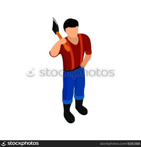 Lumberjack icon in isometric 3d style isolated on white background . Lumberjack icon, isometric 3d style
