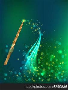 Luminous Glare Background With Magic Wand . Luminous glare background with magic wand and sparkle glitter trail in realistic style vector illustration